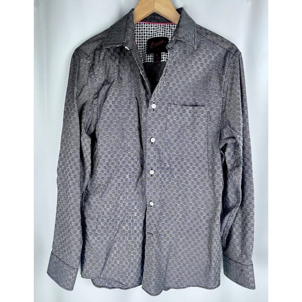 Egara Men's Medium Non-Iron Slim Fit Button Cotton Stretch Shirt Black &‎ White